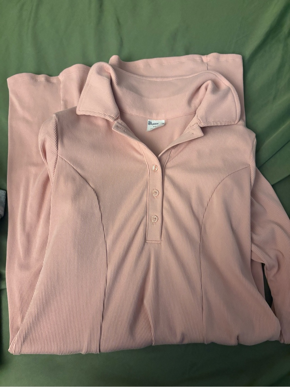 No Boundaries Pink Ribbed Polo Long Sleeve Dress